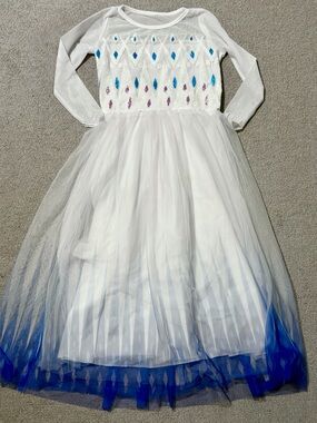 Elsa-Inspired White and Blue Kids Costume Dress - Size 10 Kids